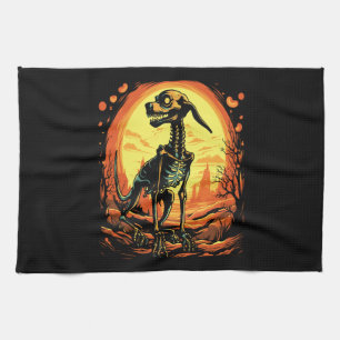 Skeleton Dog Halloween Art Tea Towel