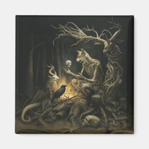 Skeleton Dog Moon Occult Dark Witchy AI Art Magnet
