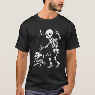 Skeleton Dog Stealing Bone Halloween Costume Pet L T-Shirt