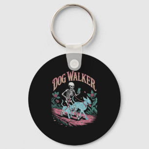 Skeleton Dog Walker With Ghost Dogs Funny Hallowee Key Ring