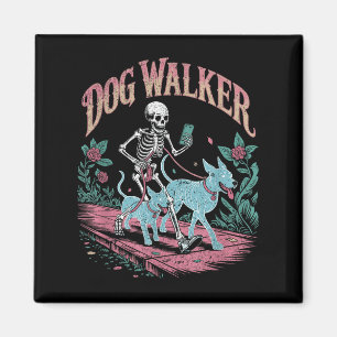 Skeleton Dog Walker With Ghost Dogs Funny Hallowee Magnet