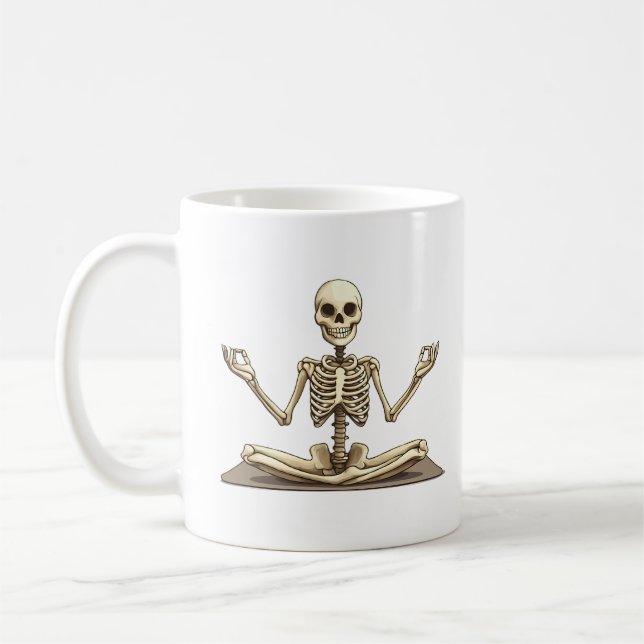 Skeleton doing yoga coffee mug (Left)