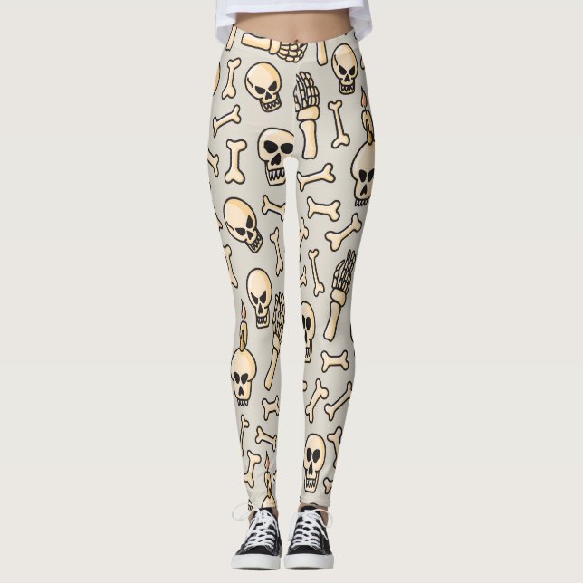 Skeleton Doodles: Vintage Textile Pattern. Leggings (Front)