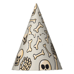 Skeleton Doodles: Vintage Textile Pattern. Party Hat