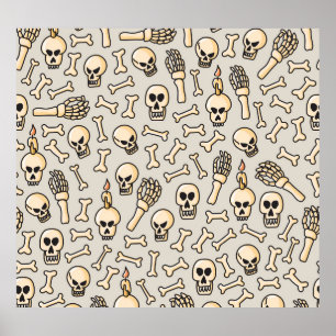 Skeleton Doodles: Vintage Textile Pattern. Poster