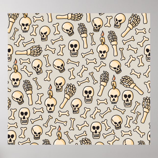 Skeleton Doodles: Vintage Textile Pattern. Poster (Front)