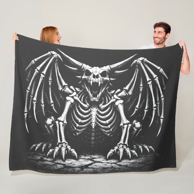 Skeleton Dragon by BurnsInHell Fleece Blanket (In Situ)