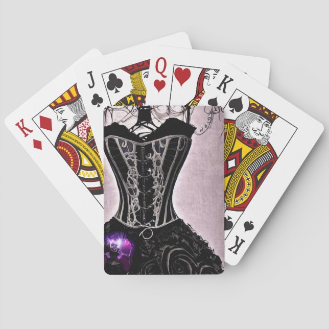 Skeleton Dress-form with Black Corset Playing Cards (Back)