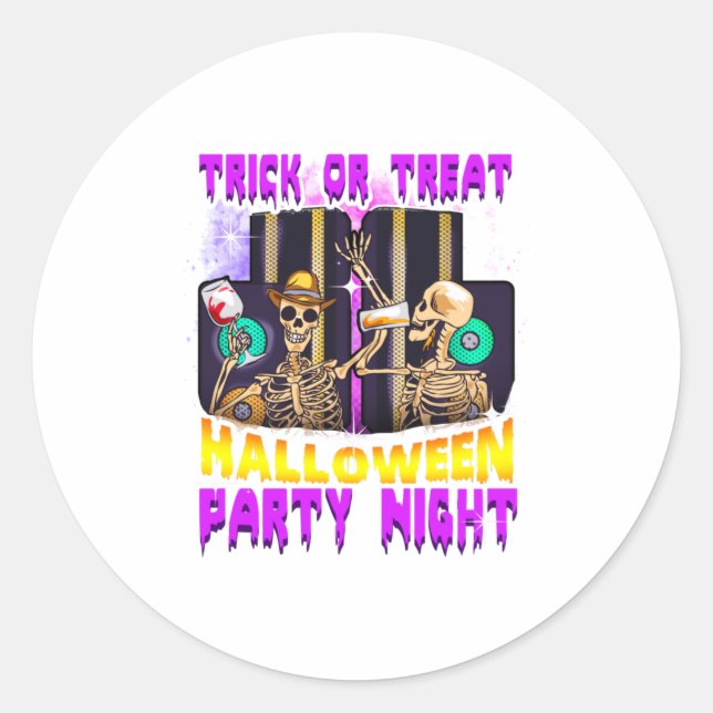Skeleton Drink Wine Party Night Classic Round Sticker (Front)