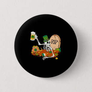 Skeleton Drinking Beer St Patricks Day Leprechaun 6 Cm Round Badge