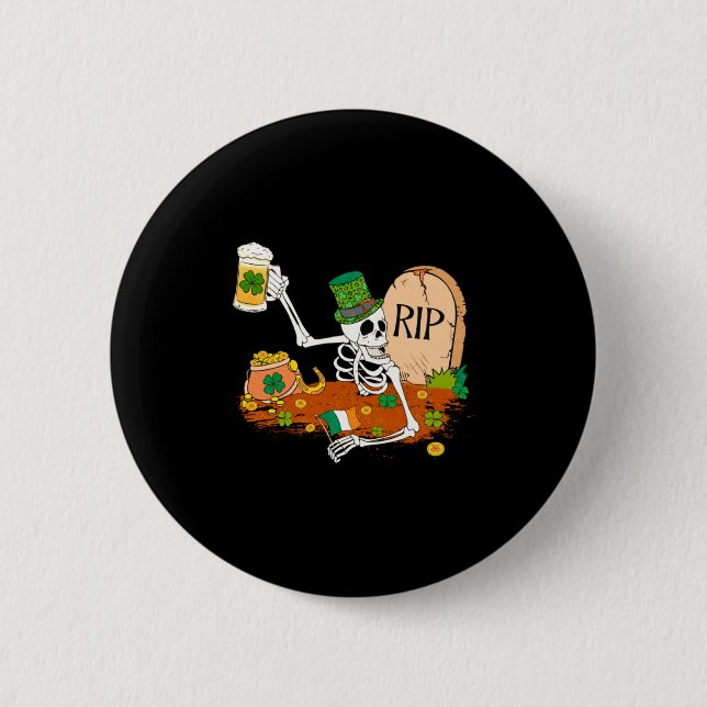 Skeleton Drinking Beer St Patricks Day Leprechaun  6 Cm Round Badge (Front)
