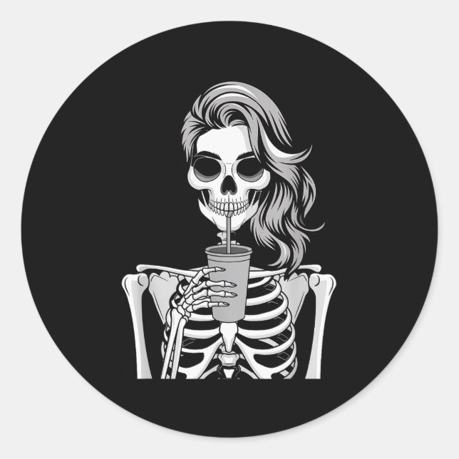 Skeleton Drinking Beverage Monochrome Gothic Hallo Classic Round Sticker (Front)