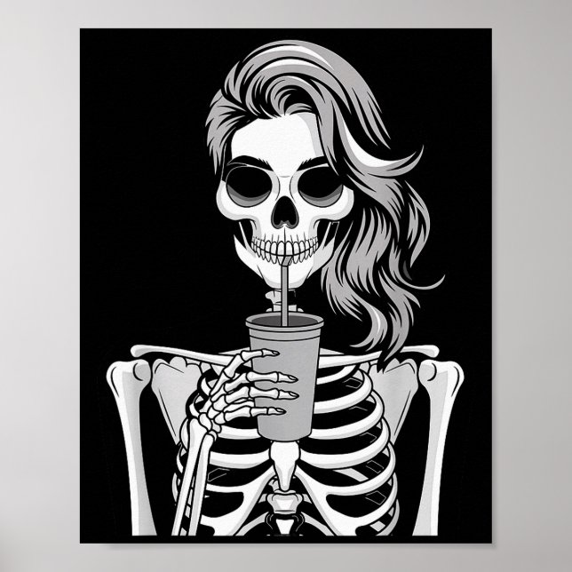 Skeleton Drinking Beverage Monochrome Gothic Hallo Poster (Front)