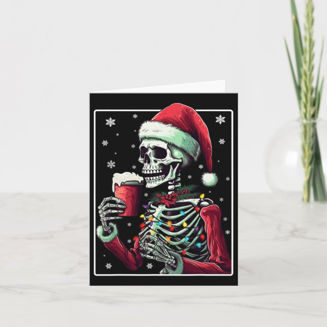 Skeleton Drinking Cocoa - Funny Hot Chocolate Xmas Card (Front)