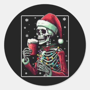 Skeleton Drinking Cocoa - Funny Hot Chocolate Xmas Classic Round Sticker