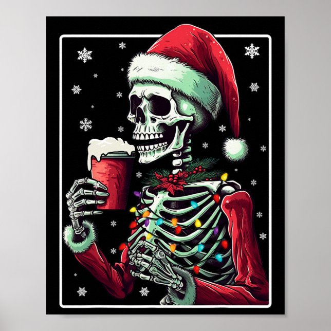 Skeleton Drinking Cocoa - Funny Hot Chocolate Xmas Poster (Front)