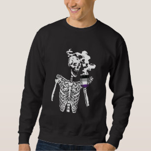 Skeleton Drinking Coffee Asexual Pride Skull Lgbt Sweatshirt