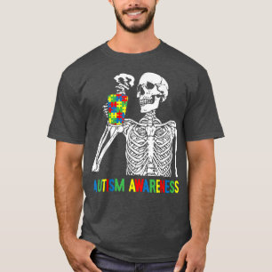 Skeleton Drinking Coffee Autism Awareness Puzzle P T-Shirt