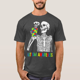 Skeleton Drinking Coffee Autism Awareness Puzzle P T-Shirt