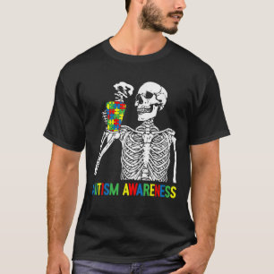 Skeleton Drinking Coffee Autism Awareness Puzzle P T-Shirt