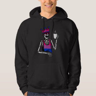 Skeleton Drinking Coffee Bisexual Flag Bisexuality Hoodie