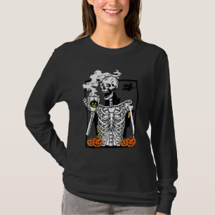 Skeleton Drinking Coffee Coffee addict Halloween T-Shirt