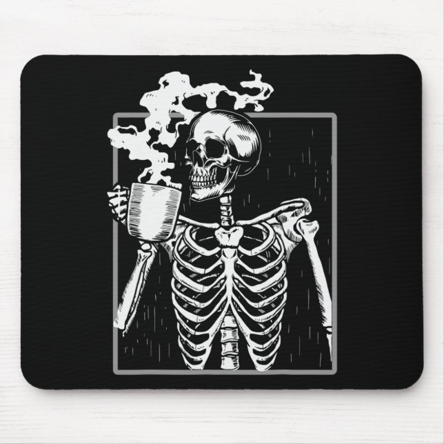 Skeleton Drinking Coffee Fun Skull Men Women Hallo Mouse Pad (Front)