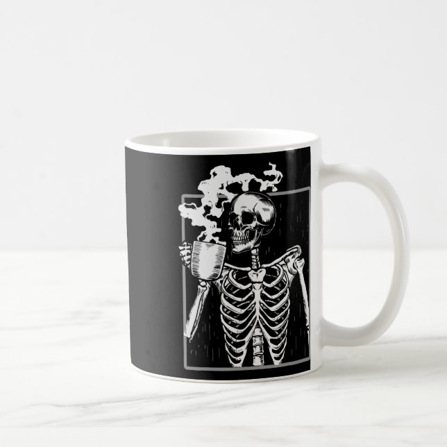 Skeleton Drinking Coffee Fun Skull Men Women Hallo Mug (Right)