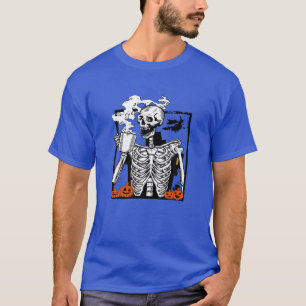 Skeleton Drinking Coffee Funny Caffeine Cool Hallo T-Shirt