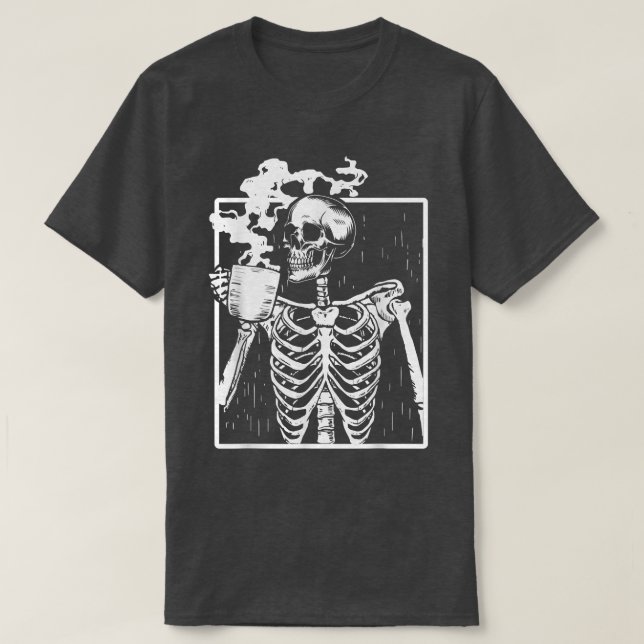 Skeleton Drinking Coffee funny Grunge Aesthetic Ha T-Shirt (Design Front)
