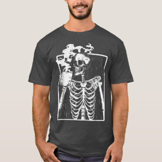 Skeleton Drinking Coffee funny Grunge Aesthetic Ha T-Shirt