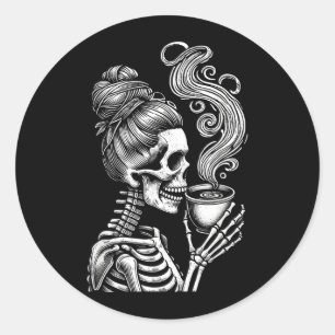 Skeleton Drinking Coffee Funny Halloween Costume Classic Round Sticker