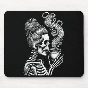 Skeleton Drinking Coffee Funny Halloween Costume Mouse Pad