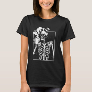 Skeleton Drinking Coffee Funny Halloween Skull T-Shirt