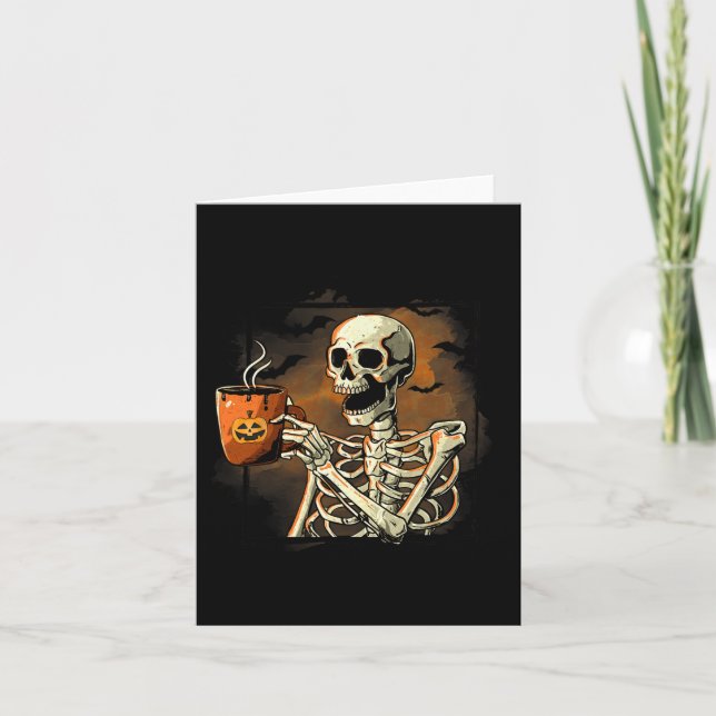 Skeleton Drinking Coffee Funny Skull Halloween Cos Card (Front)