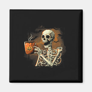 Skeleton Drinking Coffee Funny Skull Halloween Cos Magnet
