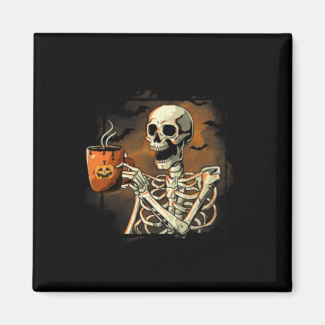 Skeleton Drinking Coffee Funny Skull Halloween Cos Magnet (Front)
