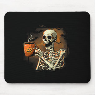 Skeleton Drinking Coffee Funny Skull Halloween Cos Mouse Pad