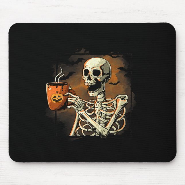 Skeleton Drinking Coffee Funny Skull Halloween Cos Mouse Pad (Front)