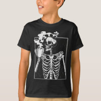 Skeleton Drinking Coffee Funny Skull Men Women Hal