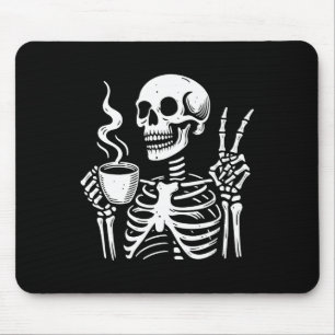Skeleton Drinking Coffee Gothic Peace Sign Hallowe Mouse Pad