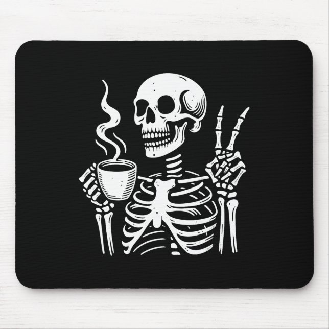 Skeleton Drinking Coffee Gothic Peace Sign Hallowe Mouse Pad (Front)