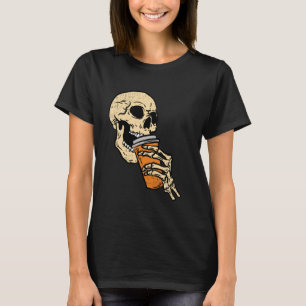 Skeleton Drinking Coffee Halloween Bones Skull Men T-Shirt