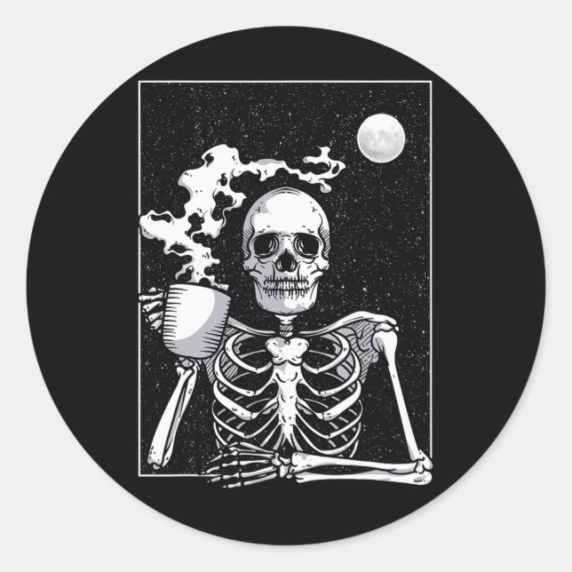 Skeleton Drinking Coffee Halloween Costume  Classic Round Sticker (Front)