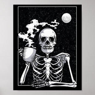 Skeleton Drinking Coffee Halloween Costume  Poster