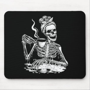 Skeleton Drinking Coffee Lazy and Easy Women Hallo Mouse Pad