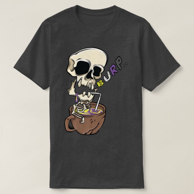 Skeleton Drinking Coffee LGBT Nonbinary Pride  T-Shirt (Design Front)