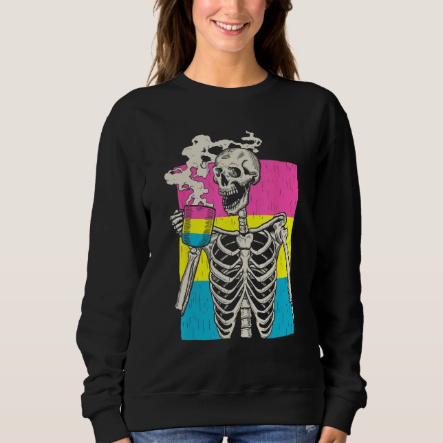Skeleton Drinking Coffee LGBT Q Pansexual Pride Pa Sweatshirt (Front)