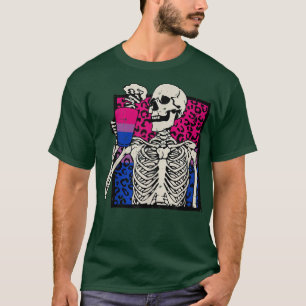 Skeleton Drinking Coffee LGBTQ Biseual Leopard Pri T-Shirt