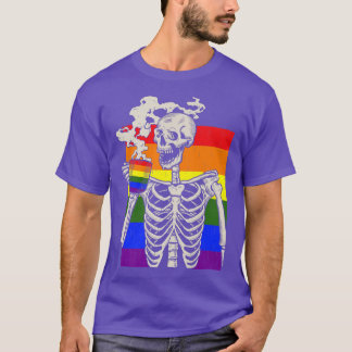Skeleton Drinking Coffee LGBTQ Retro Gay Pride Fla T-Shirt